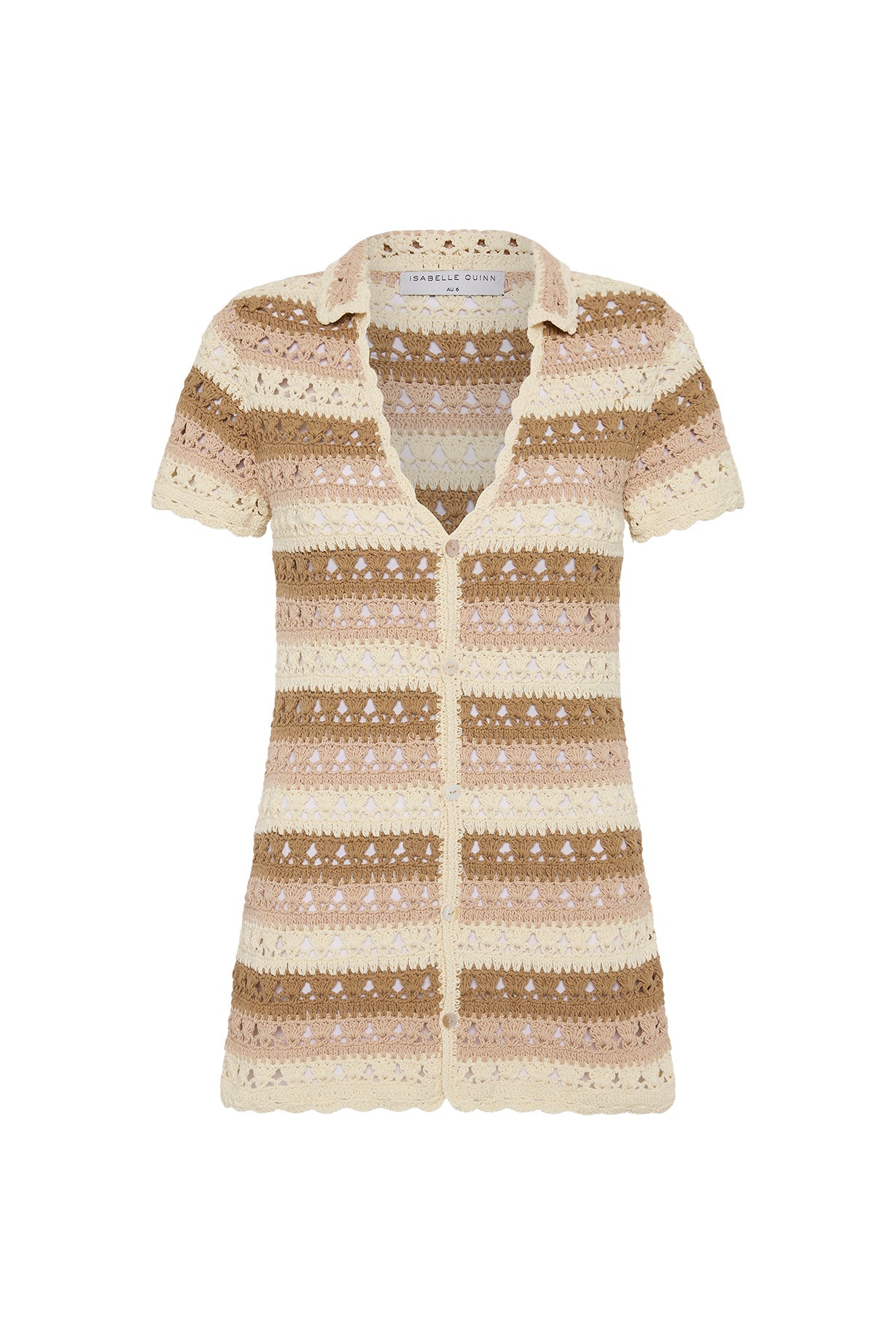 Gian Crochet Button Up Shirt Beige Petal - Isabelle Quinn