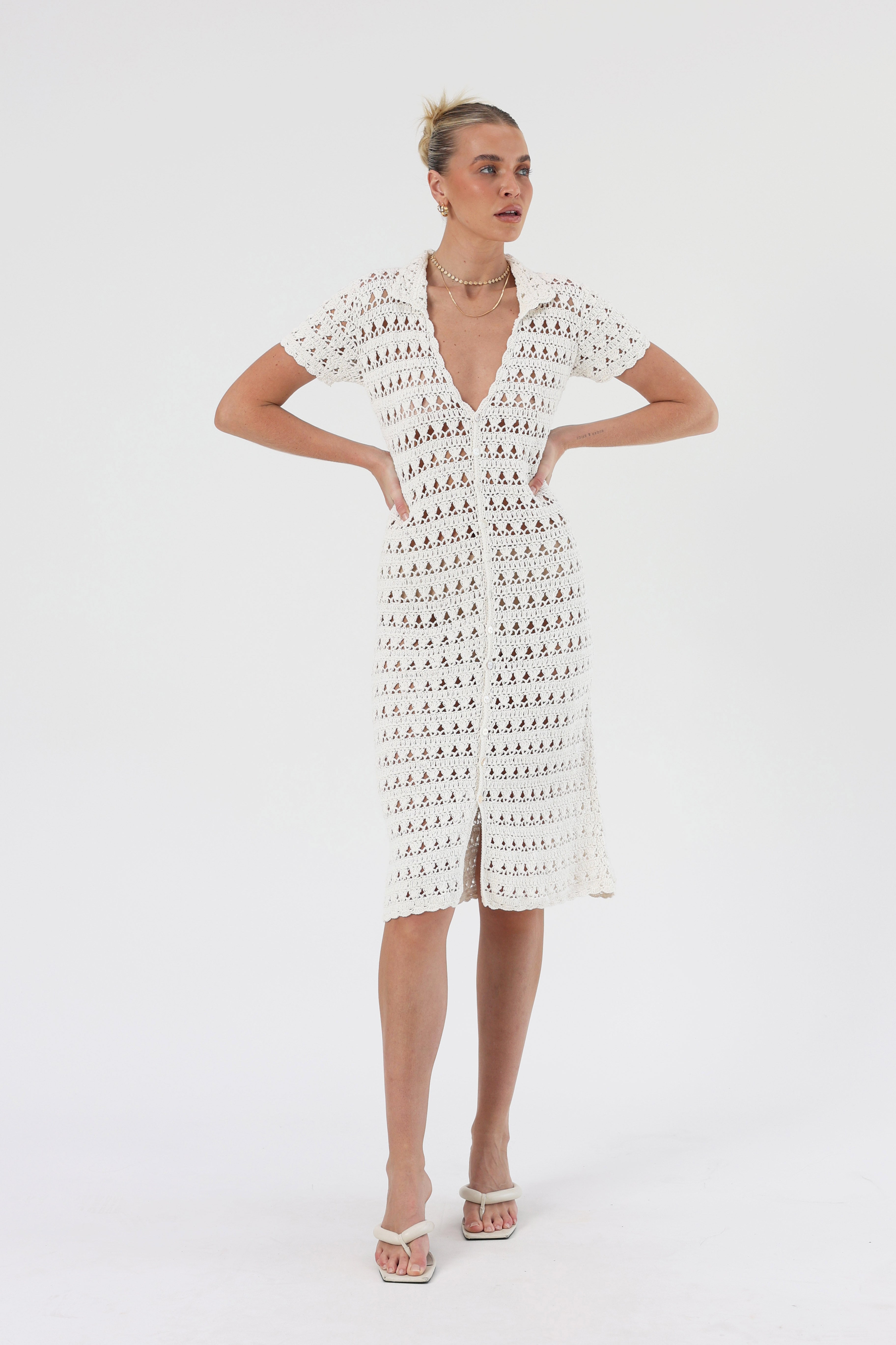 Piper Crochet Midi Dress Ivory - Isabelle Quinn